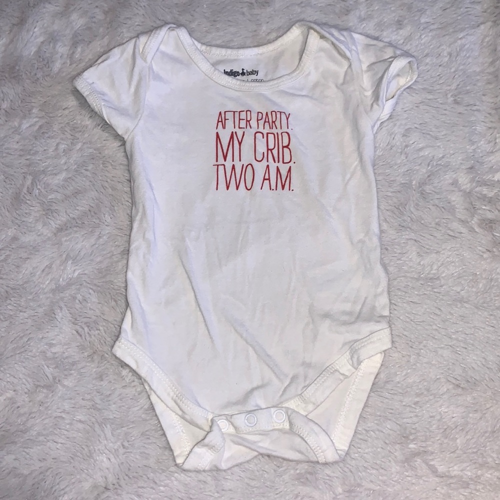 (3 for $10) indigo 6-12 month gender neutral baby white bodysuit